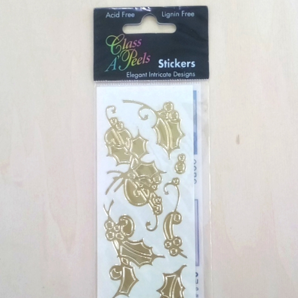5/$20 VTG Holly Gold Foil Scrapbook Stickers Acid Free 045588395186